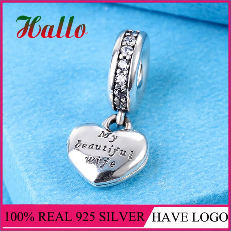 925 Silver My Wife Dangle Charm Bead for Bracelet DIY Gift Jewelry