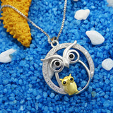 925 Silver Necklace Sparkly CZ Owl Mother Daughter Pendant