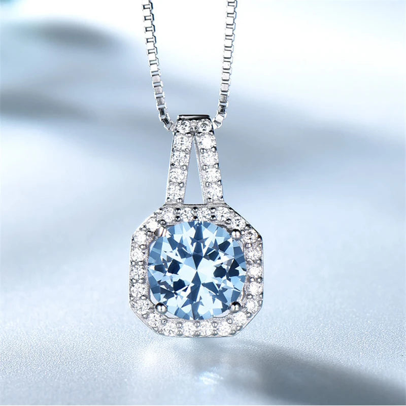 925 Silver Zircon Emerald Pendant Choker Necklace Women's Fine Jewelry