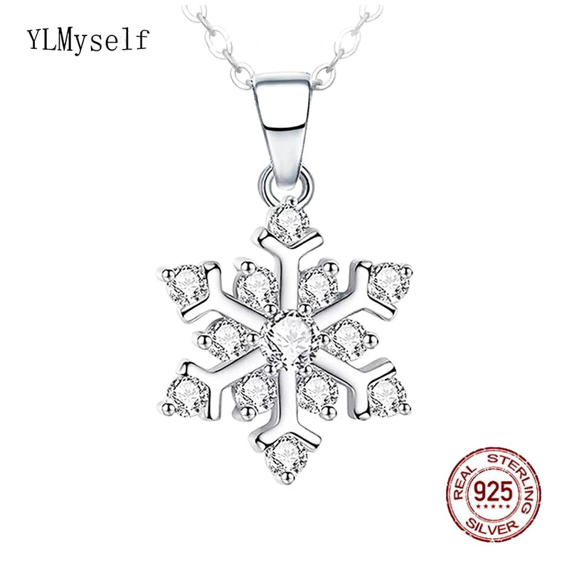 925 Silver Snowflake Pendant Necklace Sparkly CZ 40/45cm O Chain