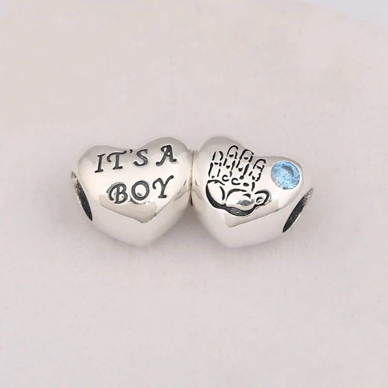 925 Silver & Pink CZ It's A Girl Heart Charm