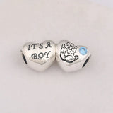 925 Silver & Pink CZ It's A Girl Heart Charm