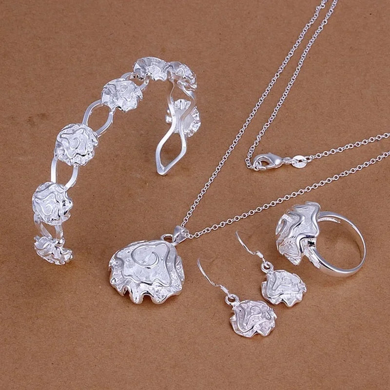 925 Sterling Silver Roses Jewelry Set for Wedding