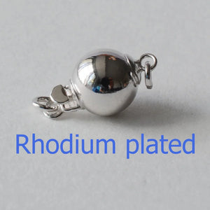 925 Sterling Silver Ball Box Clasp for Pearl Necklace, Rhodium Plated