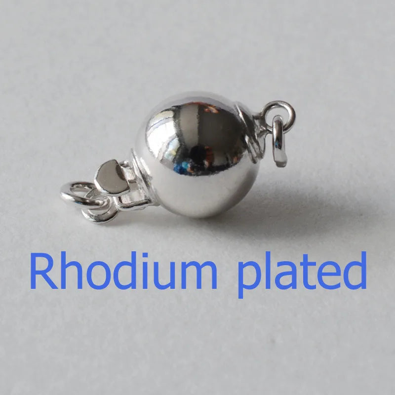 925 Sterling Silver Ball Box Clasp for Pearl Necklace, Rhodium Plated