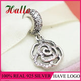 925 Silver Rose Dangle Charms Beads for Bracelet DIY Gift