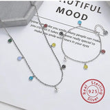 925 Silver Smile Face Dangle Charm Necklace Colorful Enamel Chain Jewelry
