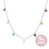 925 Silver Smile Face Dangle Charm Necklace Colorful Enamel Chain Jewelry