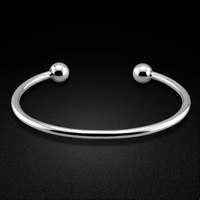 925 Silver Smooth Bangle Bracelet For Women Hand Jewelry