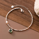 925 Silver Green Stone Chain Bracelet for Daughter Girl Women Wedding