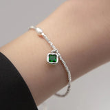 925 Silver Green Stone Chain Bracelet for Daughter Girl Women Wedding