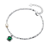 925 Silver Green Stone Chain Bracelet for Daughter Girl Women Wedding