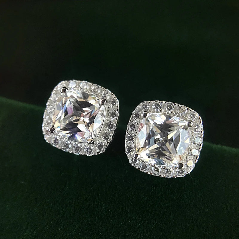 925 Silver Stud Earrings 7*7mm Moissanite Wedding Earrings for Women