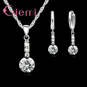 925 Sterling Silver Shinning CZ Necklace Earrings Set for Women Wedding