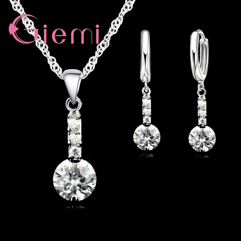 925 Sterling Silver Shinning CZ Necklace Earrings Set for Women Wedding