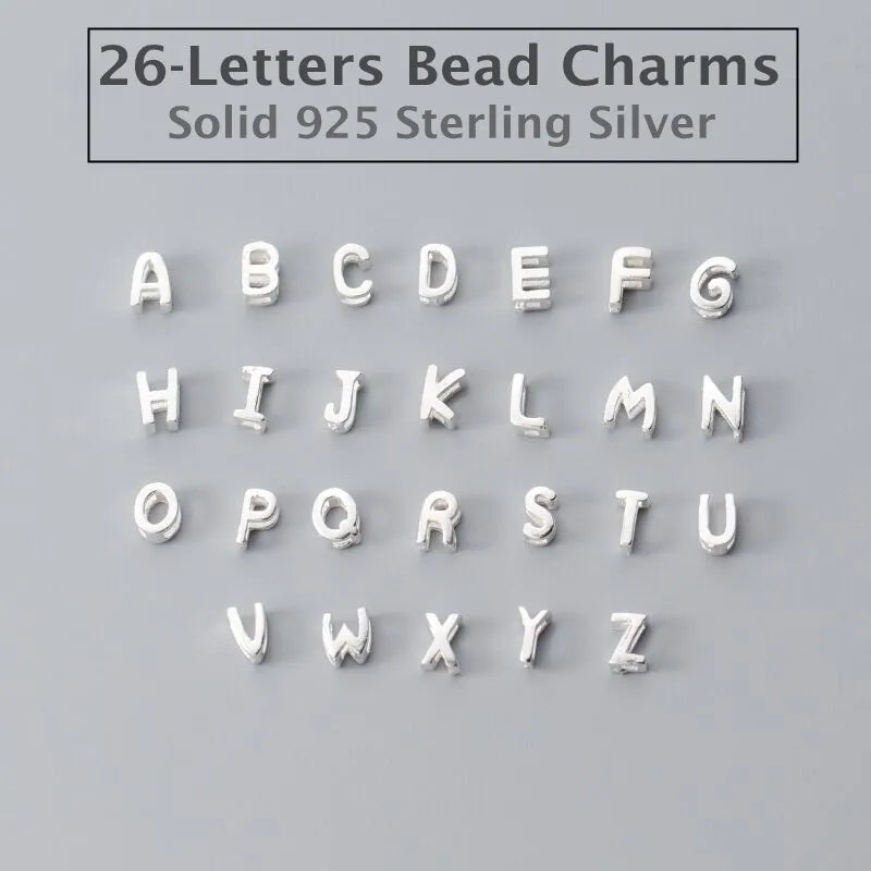 925 Sterling Silver Tiny A~Z Initial Letter Beads Charm Sliding