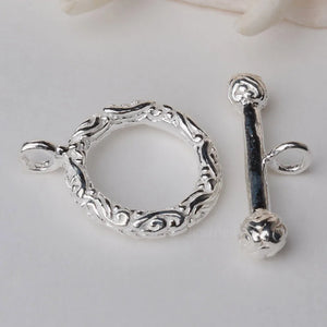 925 Sterling Silver Toggle Clasp Fancy Textured 1pc