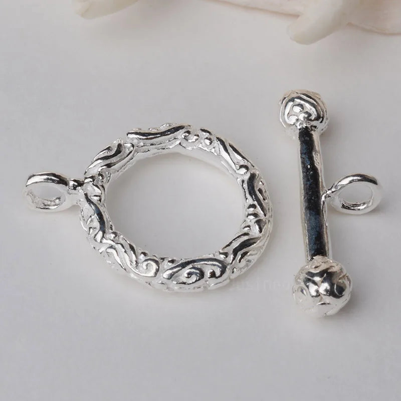 925 Sterling Silver Toggle Clasp Fancy Textured 1pc