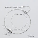 925 Silver Zircon Airplane Charm Bracelet Adjustable Chain Plane Jewelry