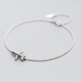 925 Silver Zircon Airplane Charm Bracelet Adjustable Chain Plane Jewelry
