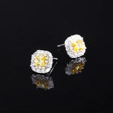 925 Silver Zircon Diamond Stud Earring Yellow Square Shape Jewelry