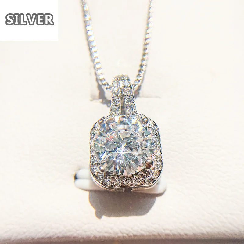 Solid 925 Silver Necklace Women Big CZ Crystal Stone Choker Necklaces Pendants