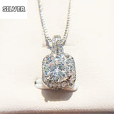 Solid 925 Silver Necklace Women Big CZ Crystal Stone Choker Necklaces Pendants