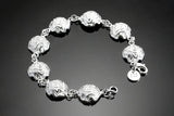 Solid 925 Silver Flower Charm Bracelet for Women