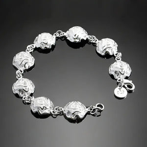 Solid 925 Silver Flower Charm Bracelet for Women