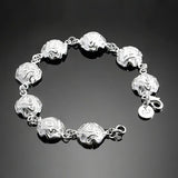 Solid 925 Silver Flower Charm Bracelet for Women