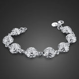 Solid 925 Silver Flower Charm Bracelet for Women
