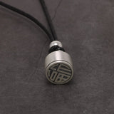 Solid 990 Sterling Silver Blessing Seal Pendant Necklace Retro Matte Jewelry