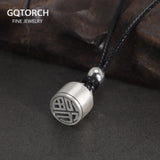 Solid 990 Sterling Silver Blessing Seal Pendant Necklace Retro Matte Jewelry