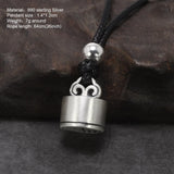 Solid 990 Sterling Silver Blessing Seal Pendant Necklace Retro Matte Jewelry