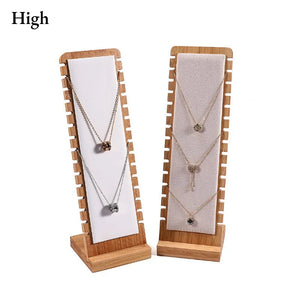 Bamboo Wood Jewelry Display Stand Necklace Bracelet Showcase Holder 31x10cm