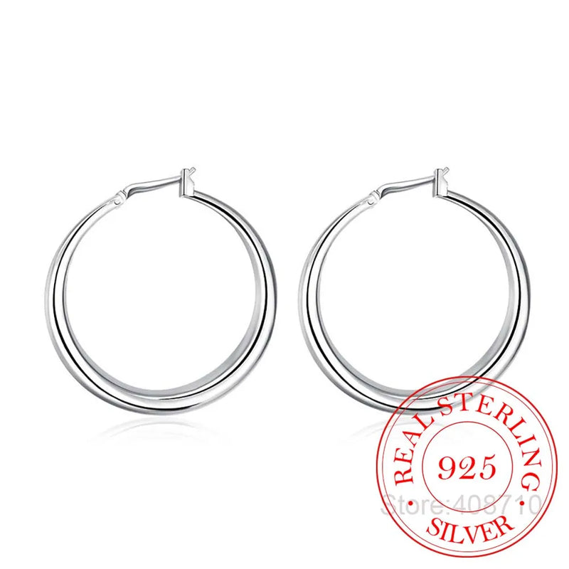 925 Sterling Silver Smooth Circle Hoop Earrings for Women