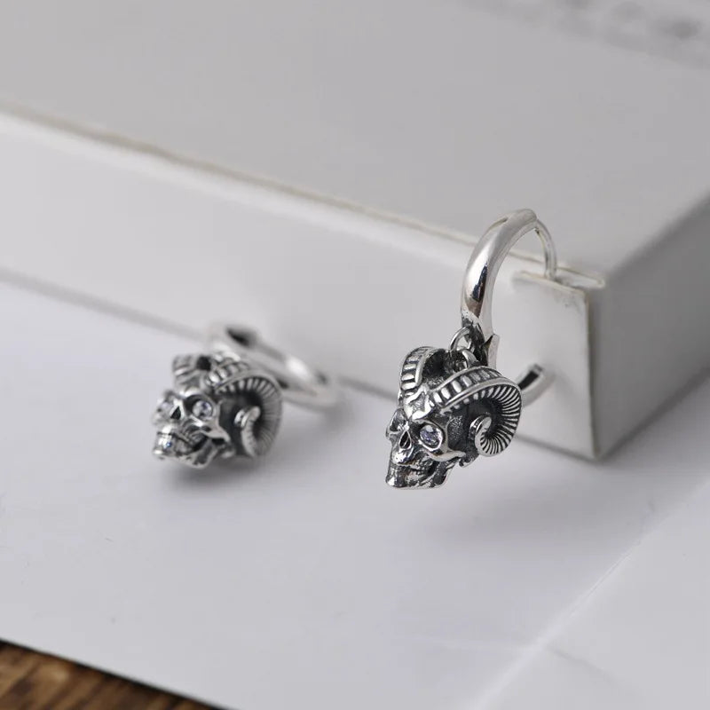 Vintage 925 Silver Earrings with Horns and Skulls