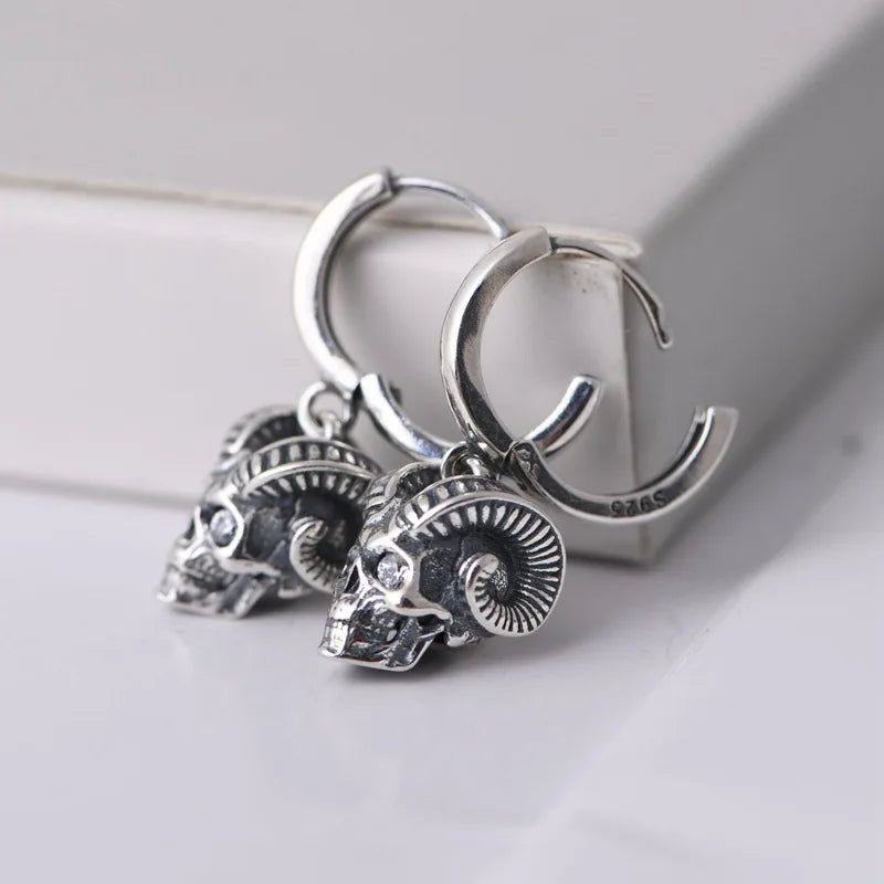 Vintage 925 Silver Earrings with Horns and Skulls