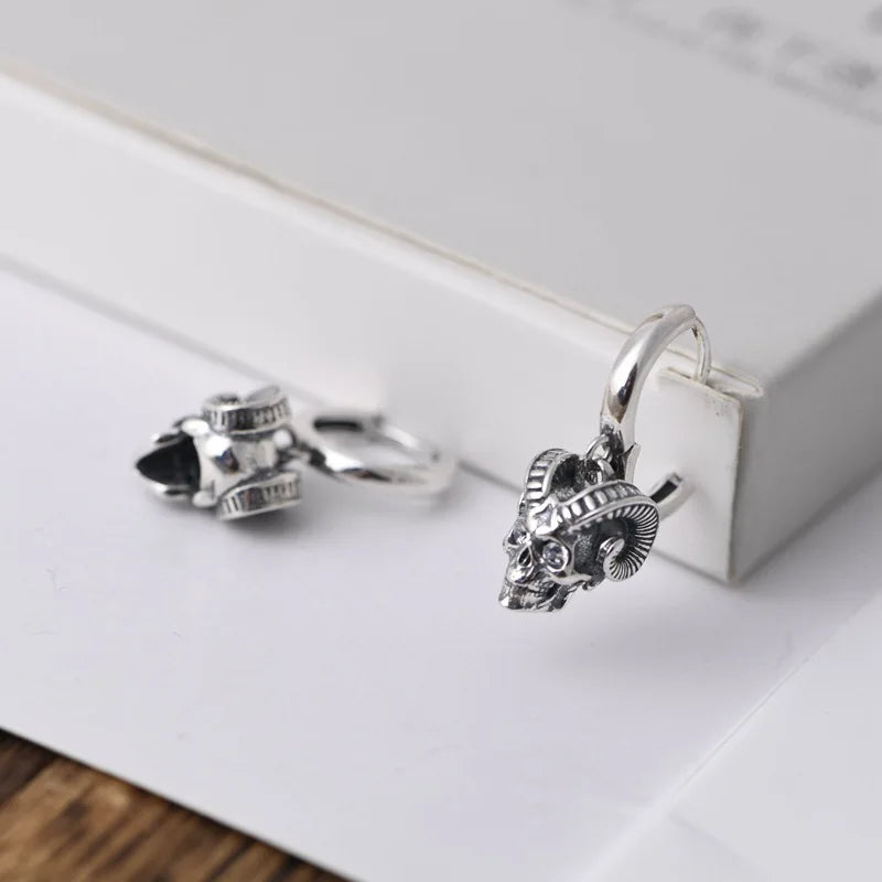 Vintage 925 Silver Earrings with Horns and Skulls