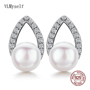925 Silver Earrings, 6mm Shell Pearl Zircon Tear Drop Jewelry