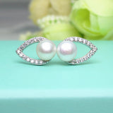 925 Silver Earrings, 6mm Shell Pearl Zircon Tear Drop Jewelry
