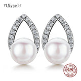 925 Silver Earrings, 6mm Shell Pearl Zircon Tear Drop Jewelry