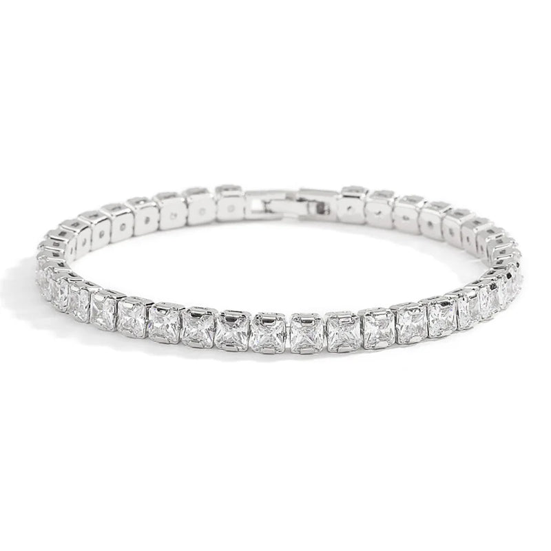 Pure Silver Tennis Bracelet with Jet Zircon Pave 3mm Round Stones