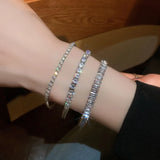 Pure Silver Tennis Bracelet with Jet Zircon Pave 3mm Round Stones