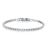 Pure Silver Tennis Bracelet with Jet Zircon Pave 3mm Round Stones