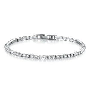 Solid Pure Silver Tennis Bracelet with 3mm Jet Zircon - 17.5-18 cm
