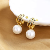 925 Sterling Silver Earrings with 12mm Shell Pearl Gold/White