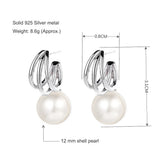 925 Sterling Silver Earrings with 12mm Shell Pearl Gold/White