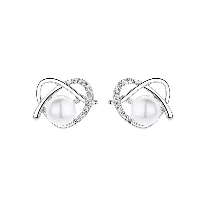 925 Silver Earrings with 7mm Shell Pearl & Zircon Heart
