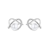 925 Silver Earrings with 7mm Shell Pearl & Zircon Heart